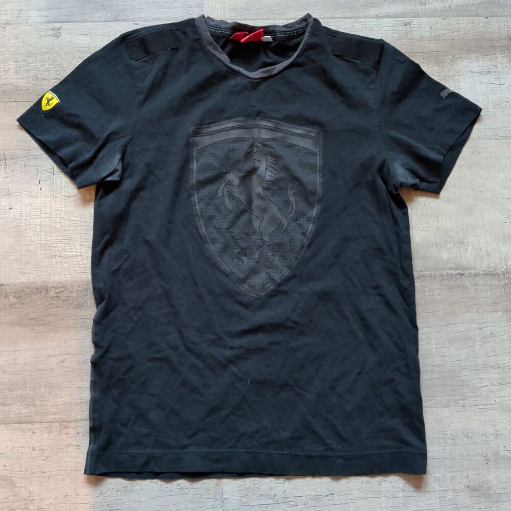 Puma Ferrari Authentic Scuderia T Shirt Graphic Logo Black Official Shield S